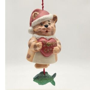 Cat In Santa Hat Holding I Love‎ My Cat Heart Glitter Fish Clapper Ceramic 1998